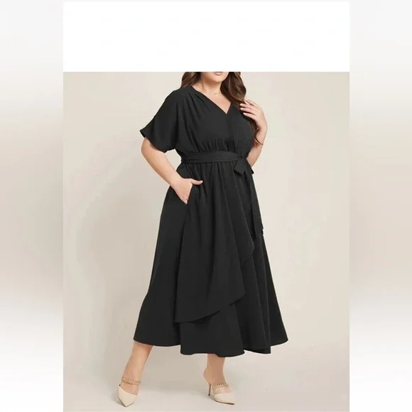 BloomChic Black Midi Wrap Dress - Picture 2 of 6